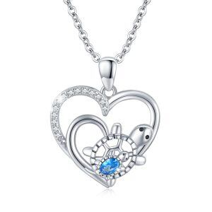 Sterling Silver Douleb Love Sea Turtle Pendant Necklace for Mom-0