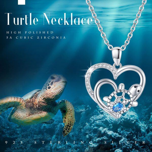 Sterling Silver Douleb Love Sea Turtle Pendant Necklace for Mom-5