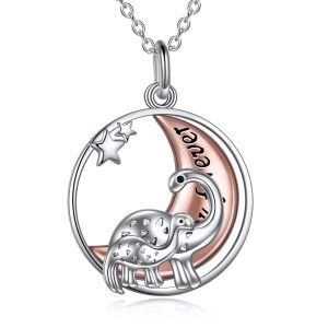 Sterling Silver Dinosaur Mom Child Pendant Necklace for Mom-0