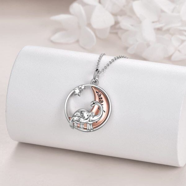 Sterling Silver Dinosaur Mom Child Pendant Necklace for Mom-3