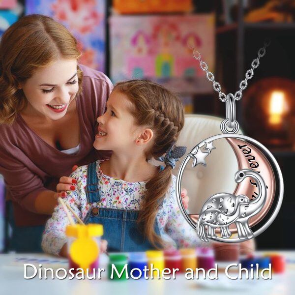 Sterling Silver Dinosaur Mom Child Pendant Necklace for Mom-5