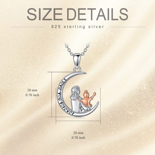 Sterling Silver Moon Mother Daughter Pendant Necklace-1