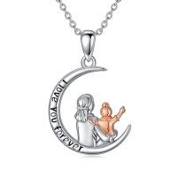 wholesale 925 Sterling Silver Moon & Angel Pendant Necklace - Mother's Day Gift for Her- Rhodium And Rose Gold Plated