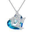 wholesale 925 Sterling Silver Blue Crystal Butterfly Pendant Necklace s for Women and Girls-0-0