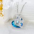 wholesale 925 Sterling Silver Blue Crystal Butterfly Pendant Necklace s for Women and Girls-0-3