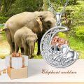 wholesale 925 Sterling Silver Mother and Baby Elephant on Crescent Moon Pendant Necklace-0-5