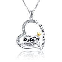 wholesale 925 Sterling Silver Sloth Love Forever Heart Pendant Necklace for Mom & Daughter- Rhodium And Gold Plated