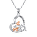 wholesale 925 Sterling Silver Heart-Shaped Animal Family Pendant Necklaces with Cub and Mom Design - Gifts for Women & Daughters-0-0