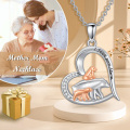 wholesale 925 Sterling Silver Heart-Shaped Animal Family Pendant Necklaces with Cub and Mom Design - Gifts for Women & Daughters-0-5