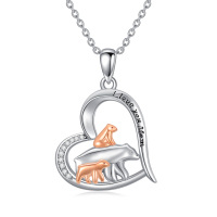 wholesale 925 Sterling Silver Heart-Shaped Animal Family Pendant Necklaces with Cub and Mom Design - Gifts for Women & Daughters- Rhodium And Rose Gold Plated