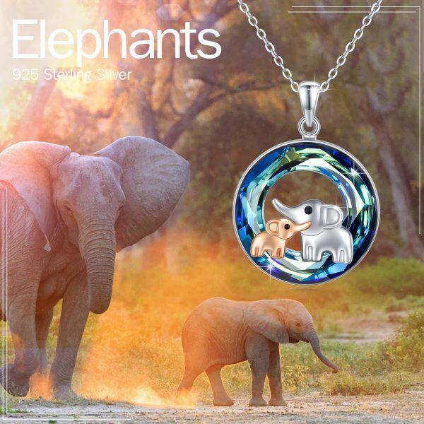 Sterling Silver Elephant Mom Child Pendant Necklace with Crystal Circle-7