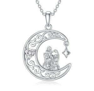 Sterling Silver Mother Daughter Pendant Necklace with Moon-0