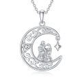 wholesale 925 Sterling Silver Moon & Star CZ Pendant Necklace - Mother Daughter s for Mom and Daughter-0-0