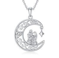 wholesale 925 Sterling Silver Moon & Star CZ Pendant Necklace - Mother Daughter s for Mom and Daughter- Rhodium Plated