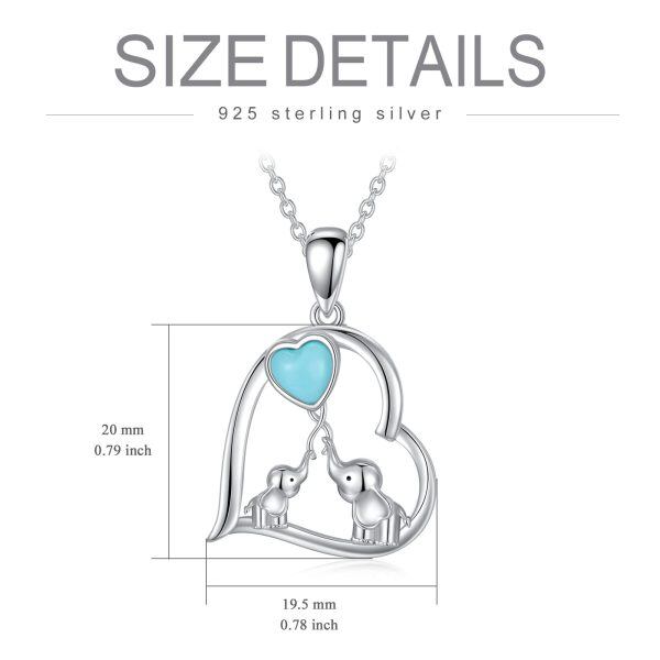 Sterling Silver Elephant Mom Baby Pendant Necklace with Heart Turquoise-1