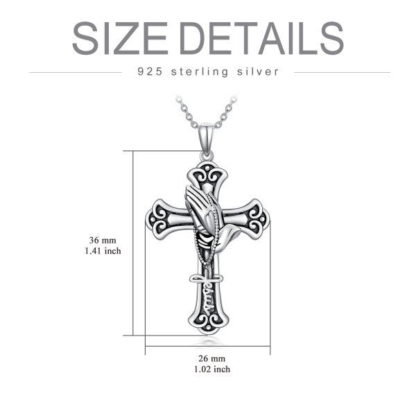 Sterling Silver Praying Hands Crucifix Cross Pendant Necklace-1