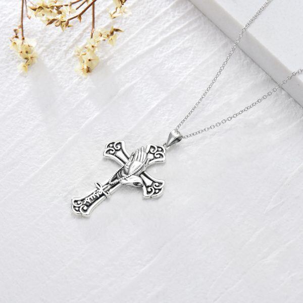 Sterling Silver Praying Hands Crucifix Cross Pendant Necklace-4