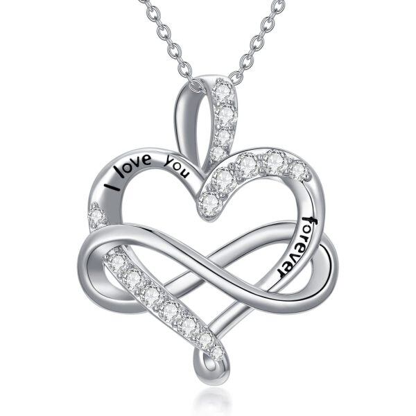 Sterling Silver Zircon Infinity Heart Pendant Necklace-0