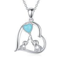 wholesale 925 Sterling Silver Heart-Shaped Elephant & Turquoise Pendant Necklaces Lucky Charm s for Women- Rhodium Plated