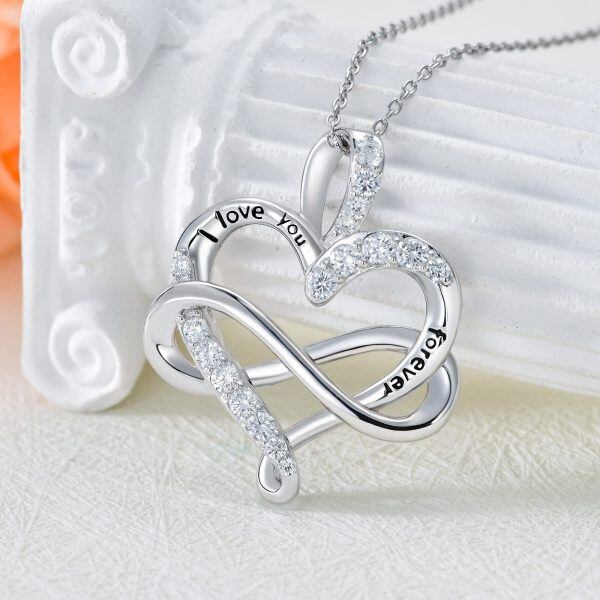 Sterling Silver Zircon Infinity Heart Pendant Necklace-3