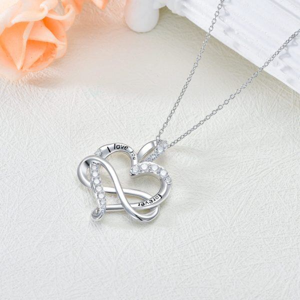 Sterling Silver Zircon Infinity Heart Pendant Necklace-4