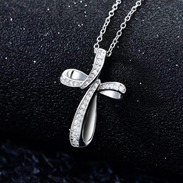 Sterling Silver Zircon Cross Pendant Necklace-3