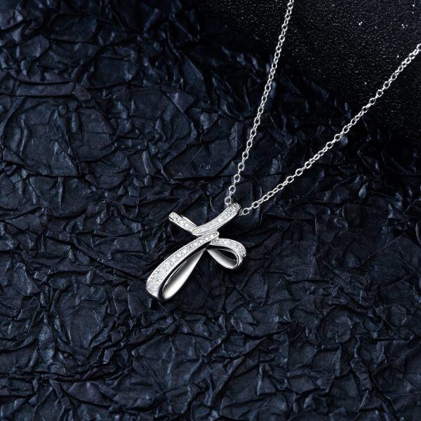 Sterling Silver Zircon Cross Pendant Necklace-4