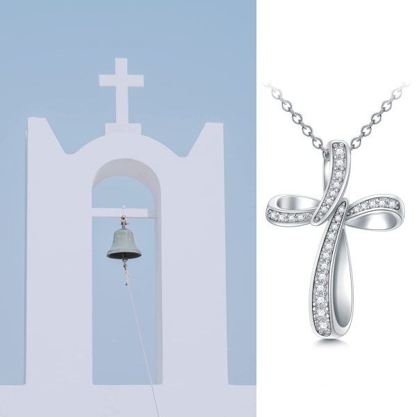 Sterling Silver Zircon Cross Pendant Necklace-5