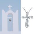 wholesale 925 Sterling Silver Cubic Zirconia Accent Infinity Cross Pendant Necklace for Women-0-5