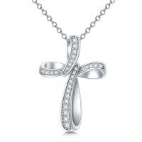 wholesale 925 Sterling Silver Cubic Zirconia Accent Infinity Cross Pendant Necklace for Women- Oxidized/Oxidised