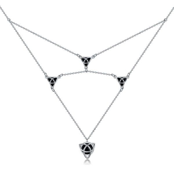 Sterling Silver Celtic Knot Agate Double Layered Necklaces-0