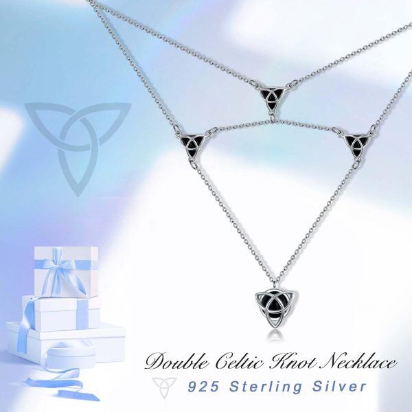 Sterling Silver Celtic Knot Agate Double Layered Necklaces-5