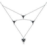 wholesale 925 Sterling Silver Trinity Knot Layered Necklace with Black Onyx and Opal Stone Pendants Evil Eye Protection Jewelry for Women- Rhodium Plated
