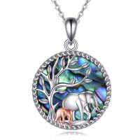 wholesale 925 Sterling Silver Abalone Shell Elephant Family Tree of Life Pendant Necklace for Women Gifts- Rhodium And Rose Gold Plated