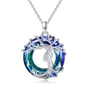 Sterling Silver Tree of Life Mom Baby Pendant Necklace with Crystal Circle-0