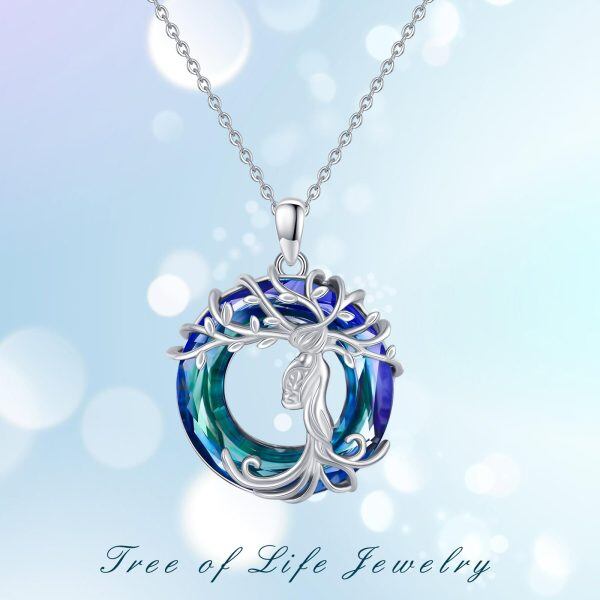 Sterling Silver Tree of Life Mom Baby Pendant Necklace with Crystal Circle-6