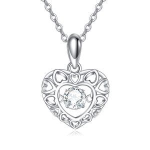 Sterling Silver Heart Beating Pendant Necklace-0