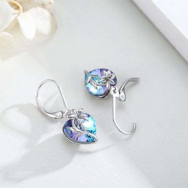 Sterling Silver May Birth flower Lily Dangle Earrings with Crystal-4