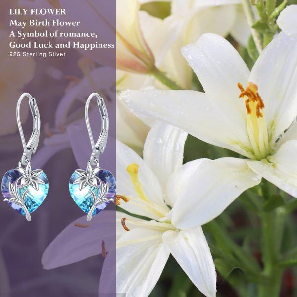 Sterling Silver May Birth flower Lily Dangle Earrings with Crystal-5