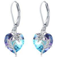 wholesale 925 Sterling Silver Austrian Crystal Heart Drop Earring with Lily Design for Women's s- Rhodium Plated