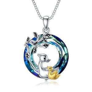 Sterling Silver Duck Mom Baby Pendant Necklace with Crystal Circle-0