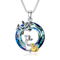 wholesale 925 Sterling Silver Pendant Necklaces with Duck and Chick Design - Blue Crystal  for Women- Rhodium And Gold Plated