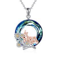 wholesale 925 Sterling Silver Blue Crystal Daisy Highland Cow Pendant Necklaces for Women Gifts- Rhodium And Gold Plated