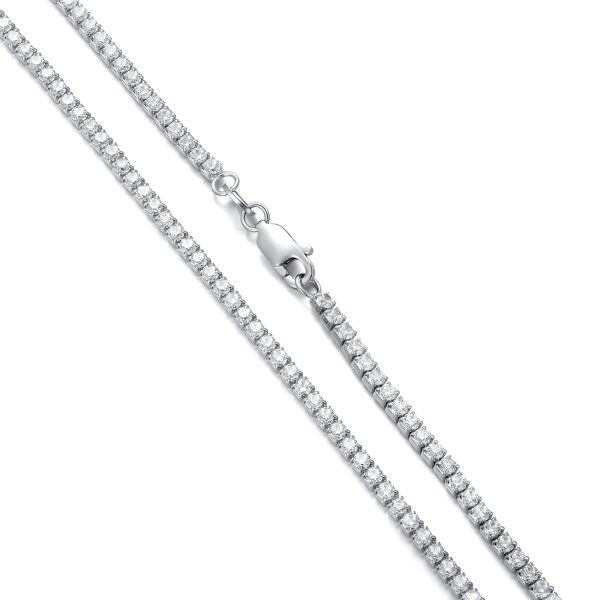 Sterling Silver 3MM Cubic Zircon Tennis Chain Necklace-0