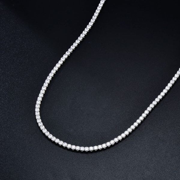 Sterling Silver 3MM Cubic Zircon Tennis Chain Necklace-4