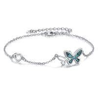 wholesale 925 Sterling Silver Butterfly Charm Bracelet - 2 Butterflies Friendship Gift for Her- Rhodium Plated