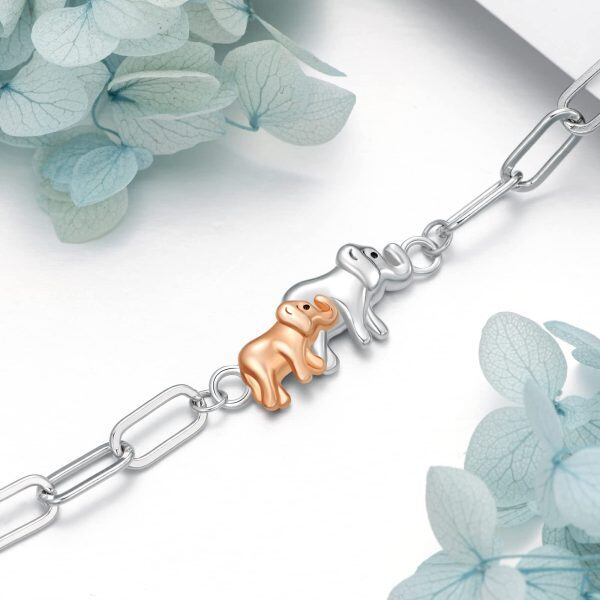 Sterling Silver Elephant Mom Baby Chain Bracelets-3