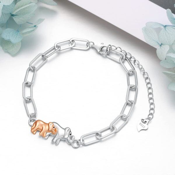 Sterling Silver Elephant Mom Baby Chain Bracelets-4