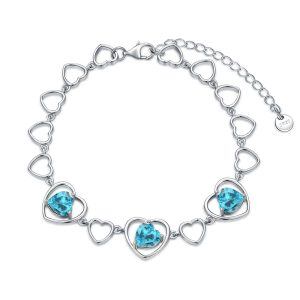 Sterling Silver Blue Zircon Heart Chain Bracelets with December Birthstone-0