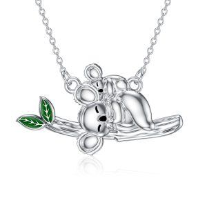 Sterling Silver Koala Bear Mom Baby Pendant Necklace-0